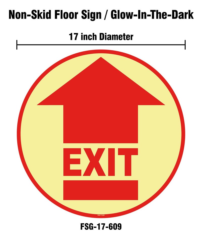 Stranco Inc Stranco Non-Slip Glow in the Dark Floor Sign "EXIT" 17” Red on White | Permanent Acrylic Adhesive, Pebble-Textured Laminate, Durable 20 mil Construction, Slip-Resistant Safety Label - Image 2